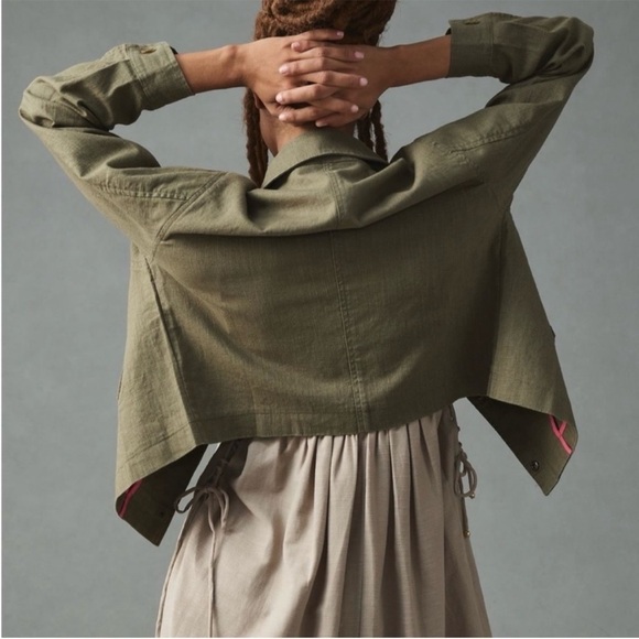 Anthropologie Dolan Utility Jacket Cropped Linen Cropped Moss Green Size L - Picture 7 of 13
